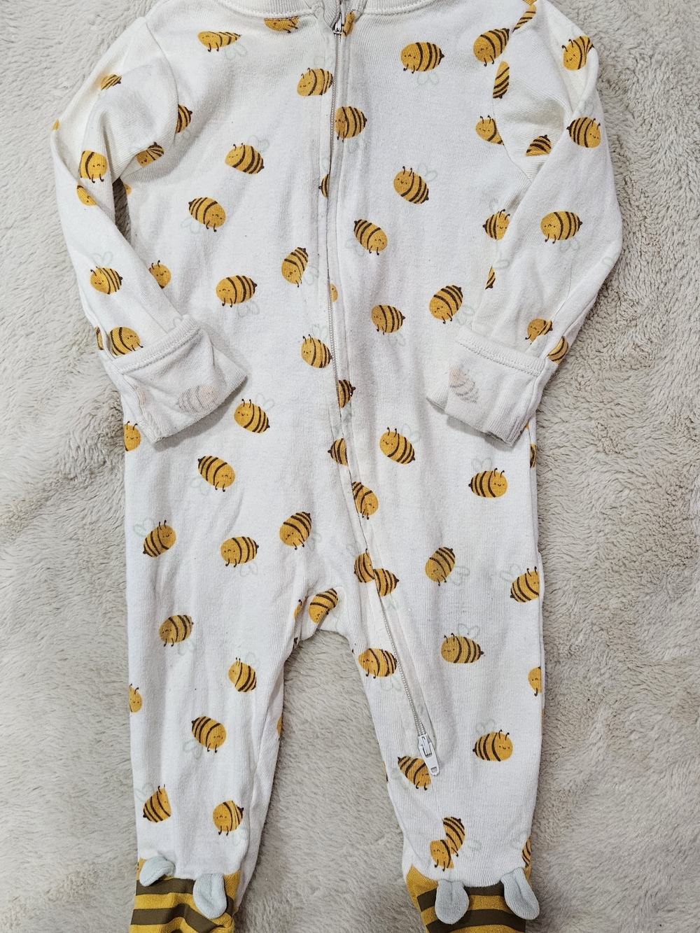 Old Navy White Footed One-Piece with Yellow Bee Print 3-6 Months